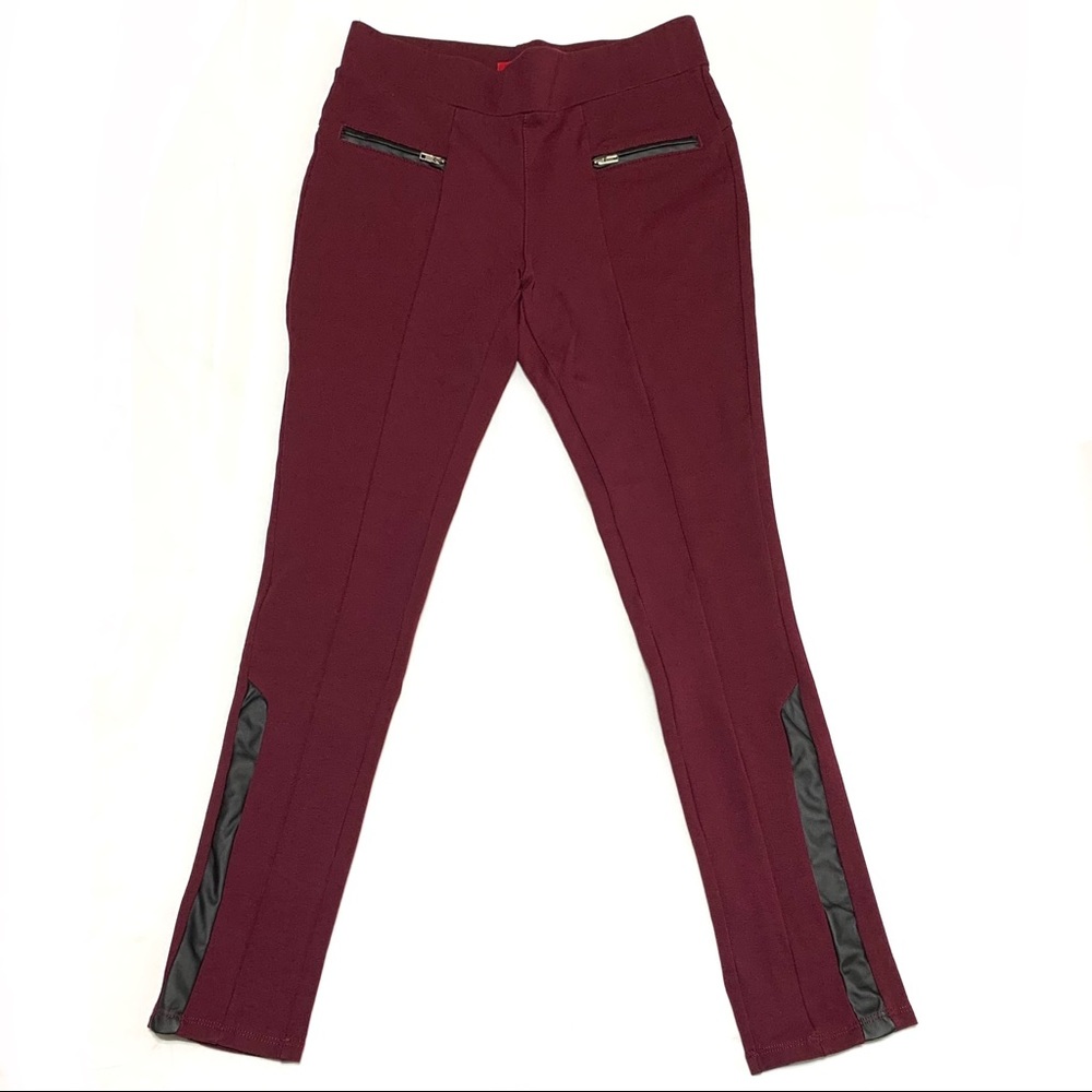 NWOT Guess maroon with Black Pleather Side Combination Skinny Leggings Sz Small